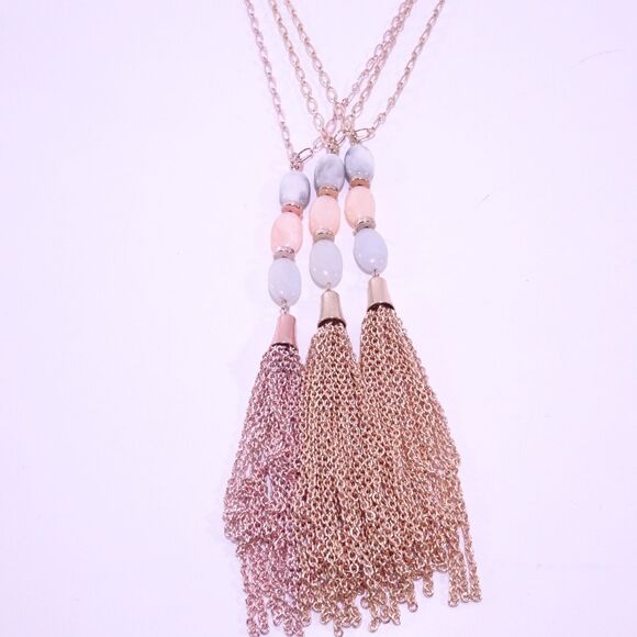 Anthropologie Women's Pastel Cotton Candy Gemstone Tassel long Necklace NWOT 78 - Picture 8 of 8